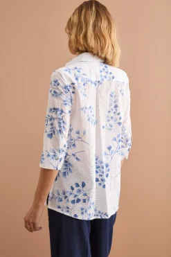 Camicia Oversize in Cotone Sangallo - FANT. BIANCO/BLU