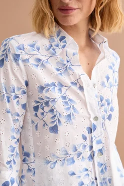 Camicia Oversize in Cotone Sangallo - FANT. BIANCO/BLU