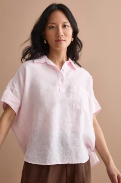 Camicia Polo Over in Lino con Taschino - ROSA
