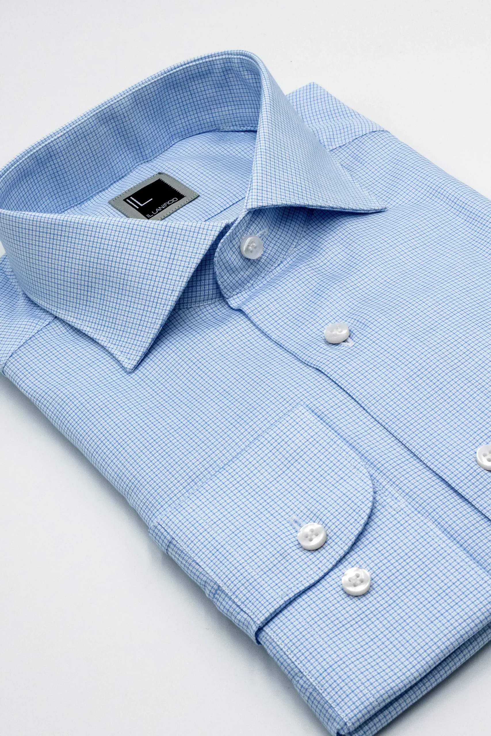 Camicia Slim Fit in Cotone con Collo Francese - FANT. AZZURRO