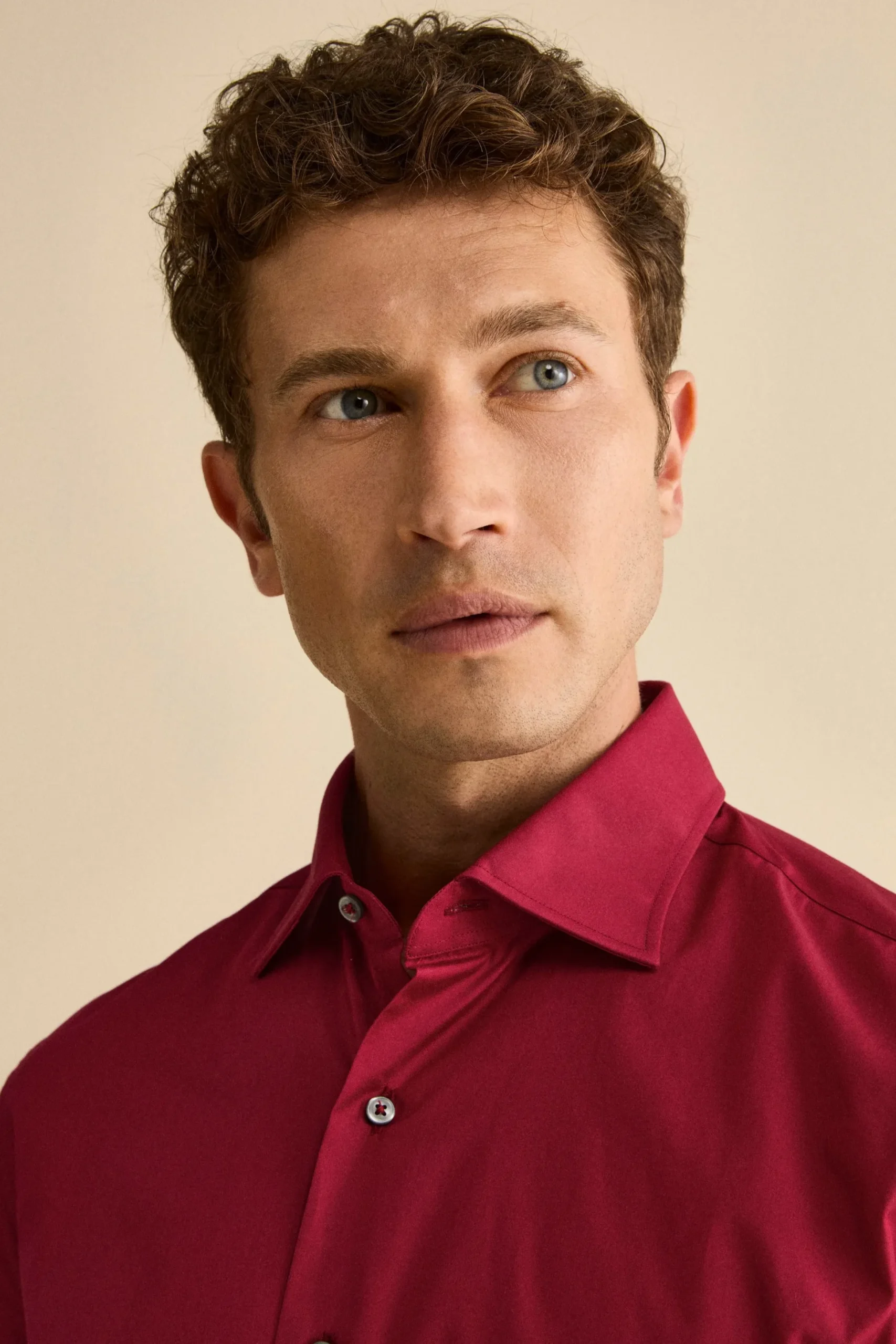 Camicia Tinta Unita Custom Fit in Cotone - BORDEAUX