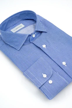 Camicia Twill in Fantasia Custom Fit - RIGATO MICRO BLU