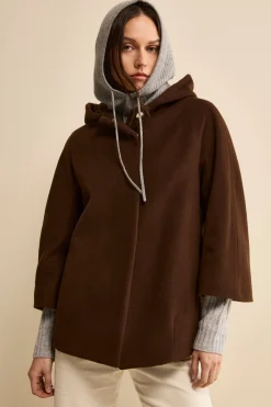 Cappa in Lana e Cashmere Foderata con Cappuccio - MARRONE