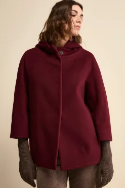 Cappa in Lana e Cashmere Foderata con Cappuccio - BORDEAUX