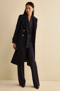 Cappotto Lungo Doppiopetto in Misto Lana e Cahsmere - BLU