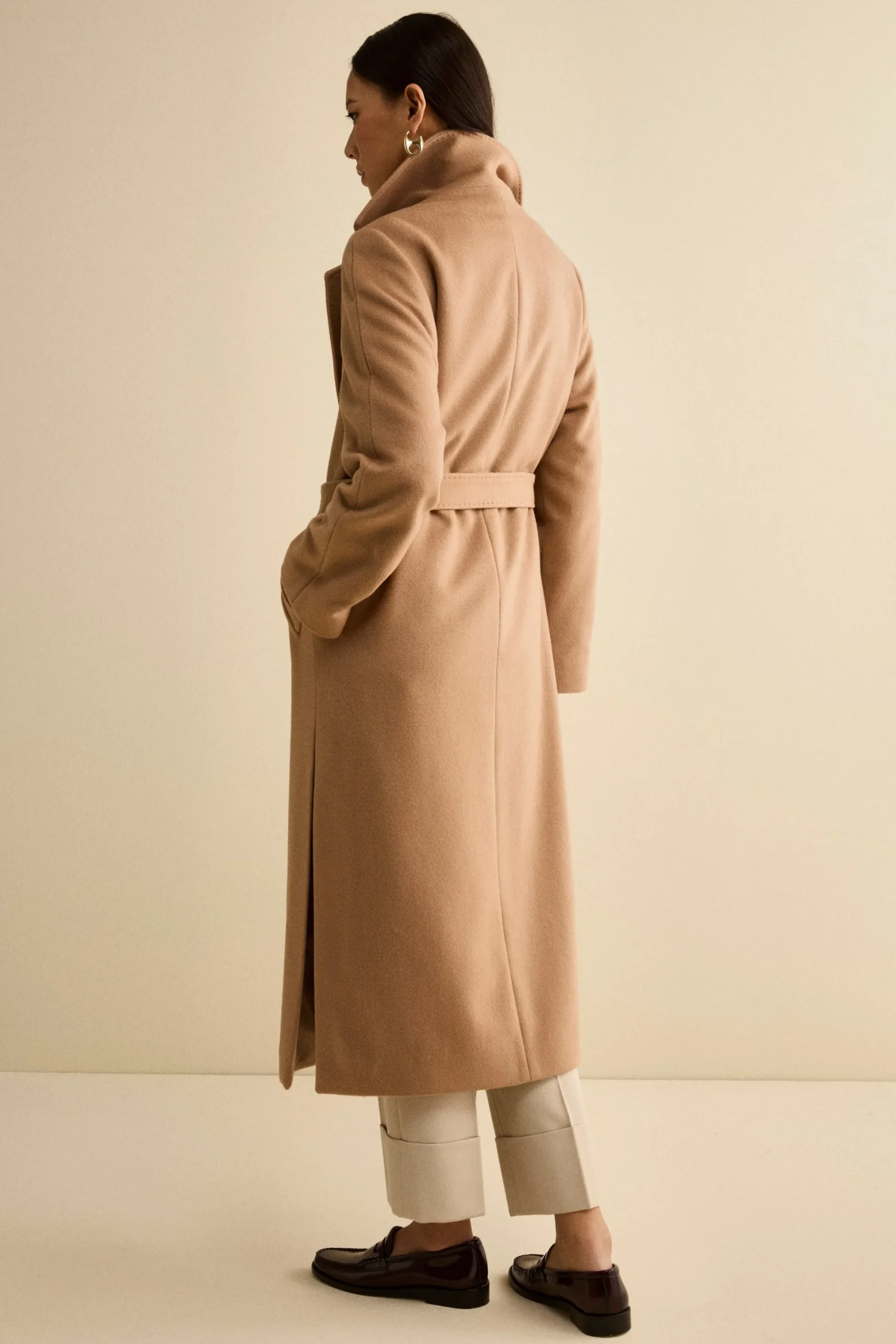 Cappotto lungo in lana e cashmere - CAMMELLO
