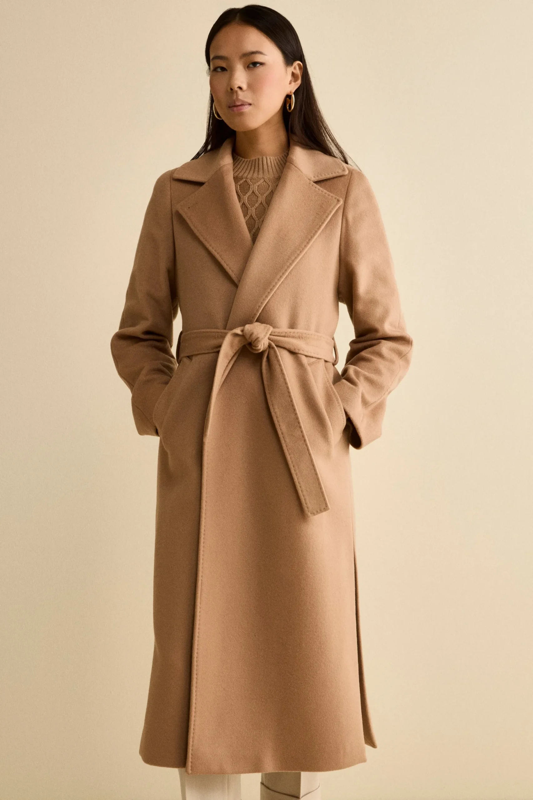 Cappotto lungo in lana e cashmere - CAMMELLO