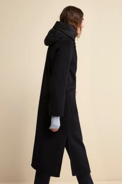 Cappotto Lungo in Misto Lana con Pettorina e Cappuccio - BLU
