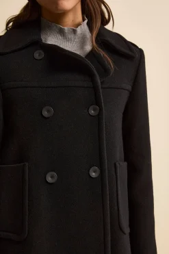 Cappotto Midi Doppiopetto in Lana Vergine con Martingala - NERO