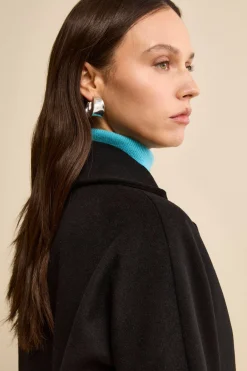 Cappotto Midi Doppiopetto in Misto Lana e Cashmere - NERO