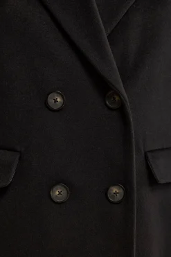 Cappotto Midi Doppiopetto in Misto Lana e Cashmere - NERO