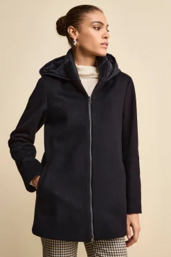 Cappotto Midi in Lana e Cashmere con Zip e Cappuccio - BLU