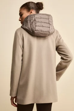 Cappotto Midi in Lana e Cashmere con Zip e Cappuccio - NOCCIOLA