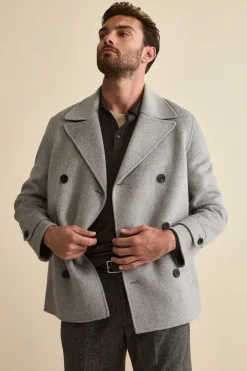 Cappotto Peacoat Doppiopetto in Misto Lana - GRIGIO CHIARO