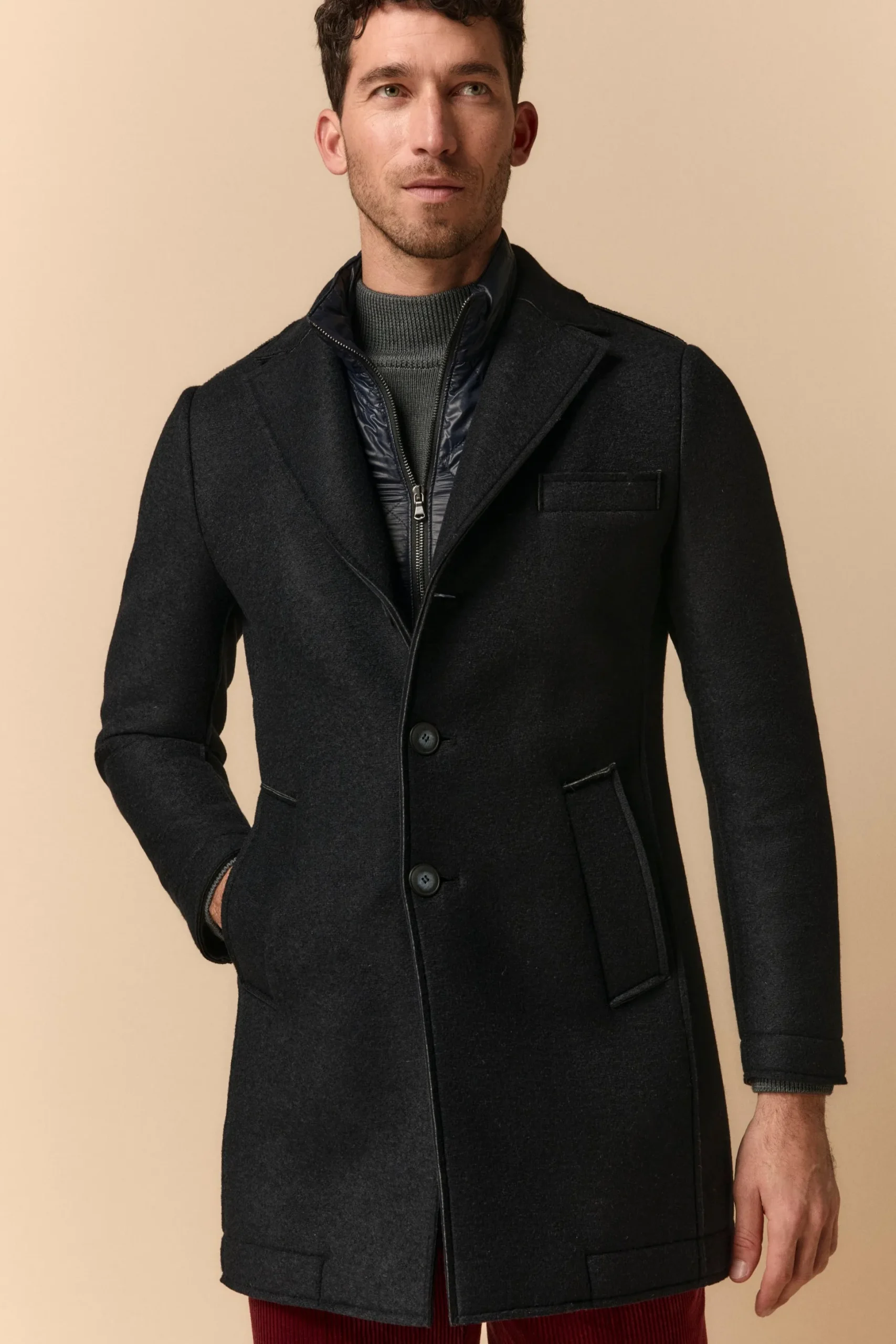 Cappotto Taglio Vivo Con Pettorina - BLU NOTTE