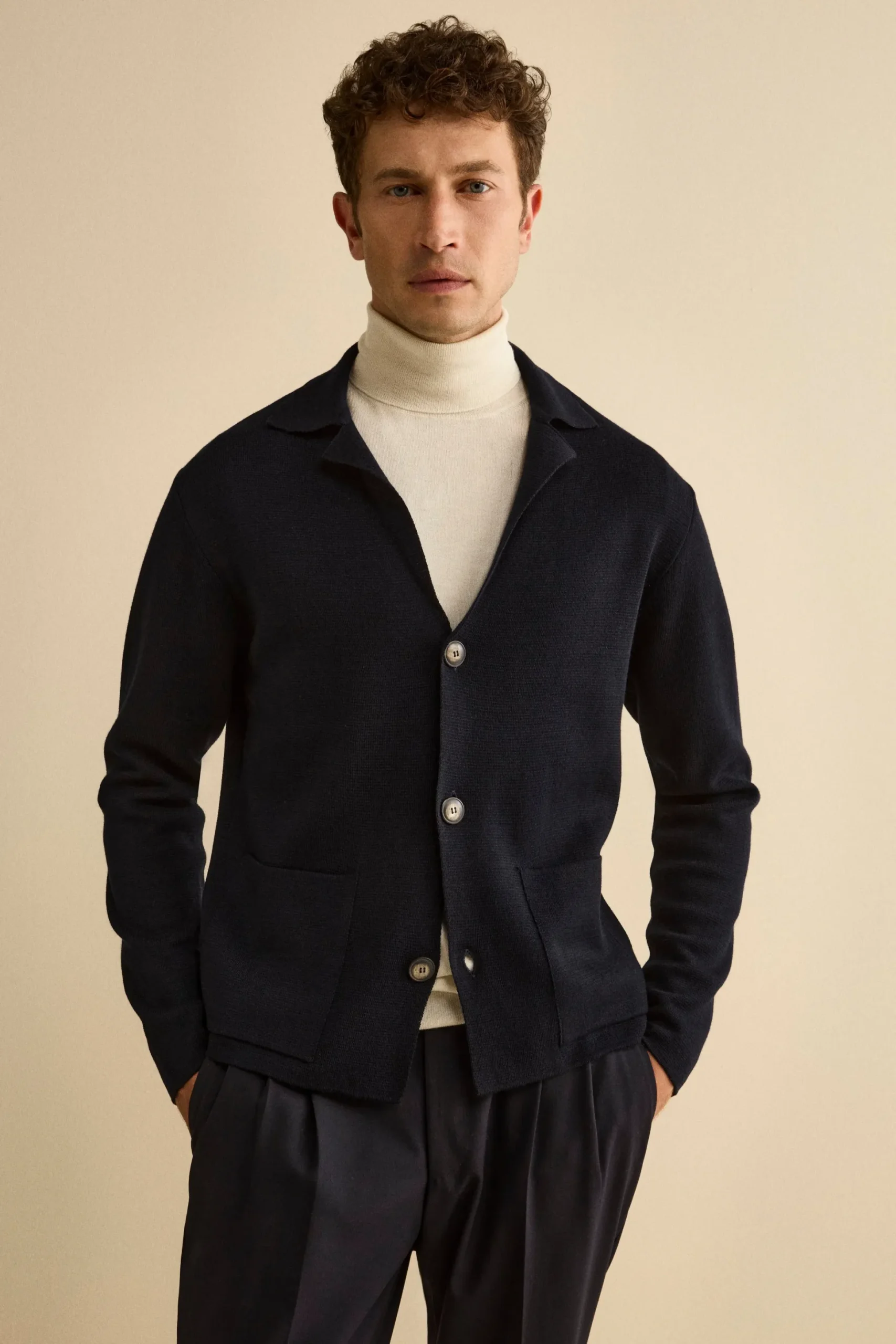 Cardigan con Tasche e Bottoni in Misto Lana - BLU