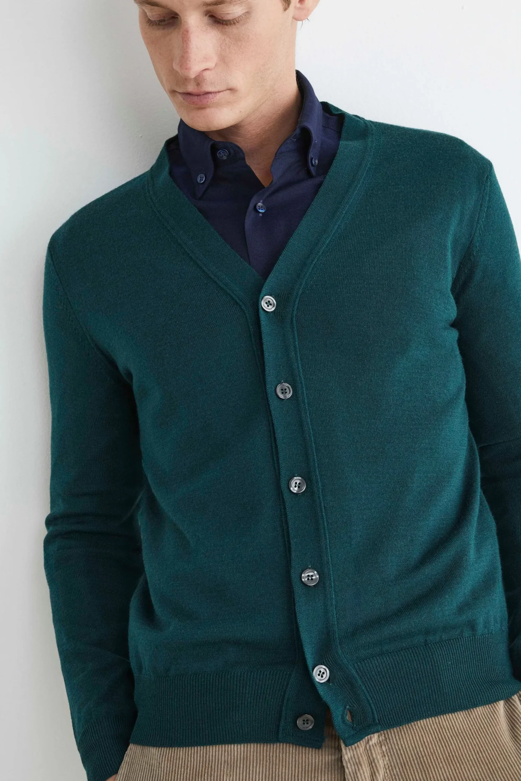Cardigan in lana con bottoni - VERDE SCURO