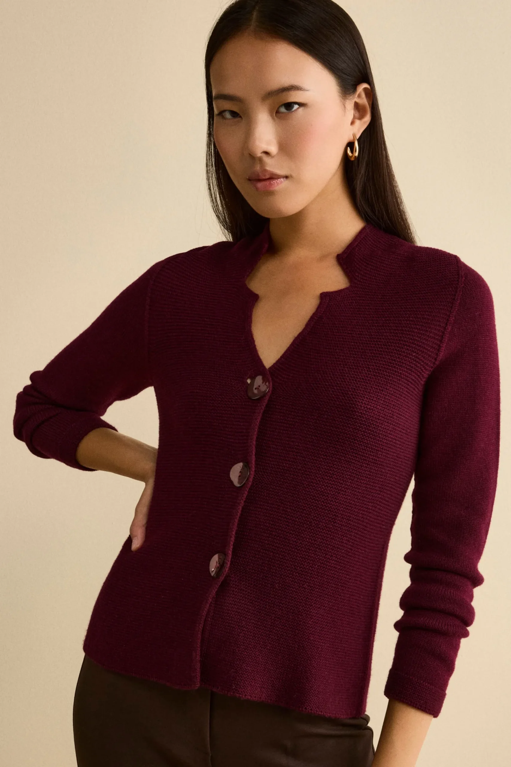 Cardigan in lana Merino - BORDEAUX