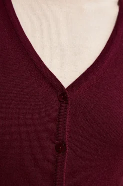 Cardigan in Lana Merino con Scollo a V - BORDEAUX