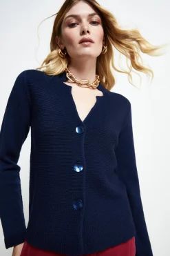 Cardigan in lana Merino - NAVY
