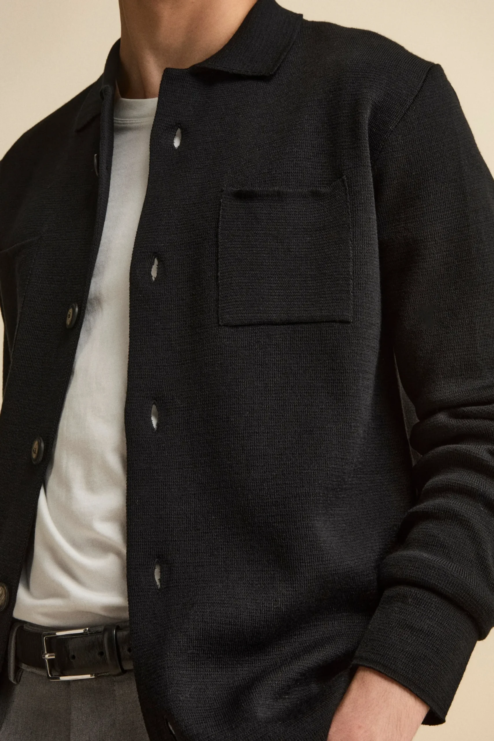 Cardigan in Misto Lana con Tasche - NERO