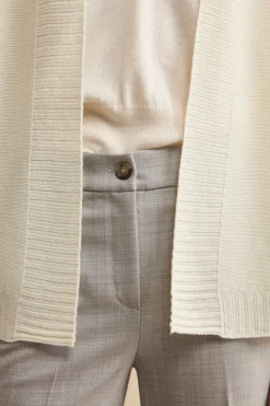 Cardigan Lungo con Collo a Scialle in Lana - PANNA