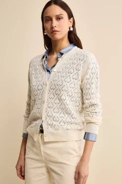 Cardigan Scollo a V Traforato in Lana e Cashmere - LATTE