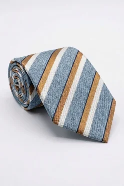 Cravatta in Seta Doppia Riga - RIGATO AZZURRO/MARRONE