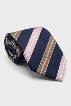 Cravatta Jacquard in Seta Rigata - RIGATO BLU/MARRONE