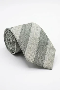 Cravatta Misto Lino a Fantasia Rigata - BEIGE RIGATO