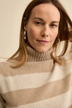 Dolcevita a Righe in Lana e Cashmere con Manica Raglan - BEIGE/GRIGIO