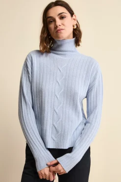 Dolcevita in Lana e Cashmere con Treccia - AZZURRO