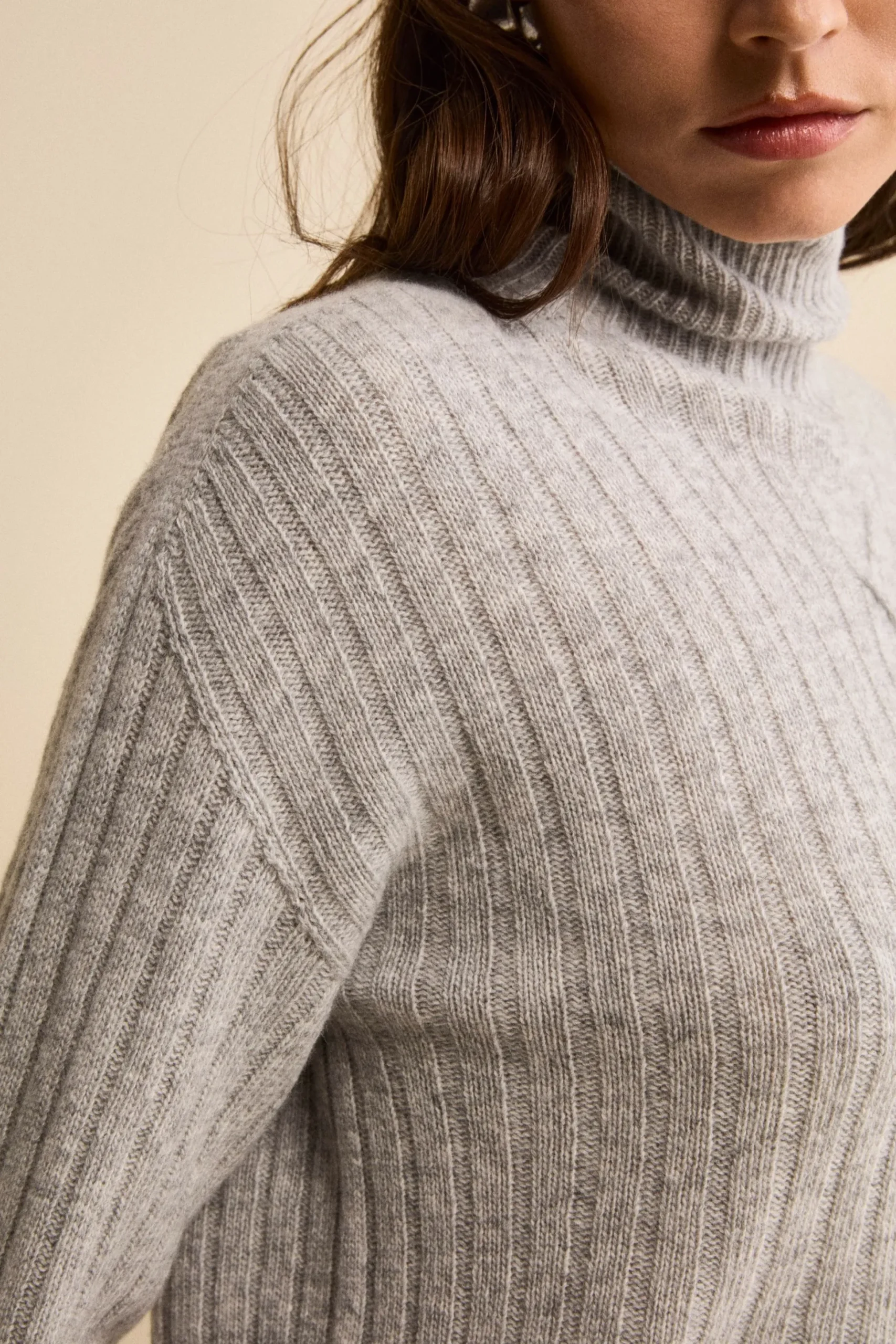 Dolcevita in Lana e Cashmere con Treccia - GRIGIO CHIARO