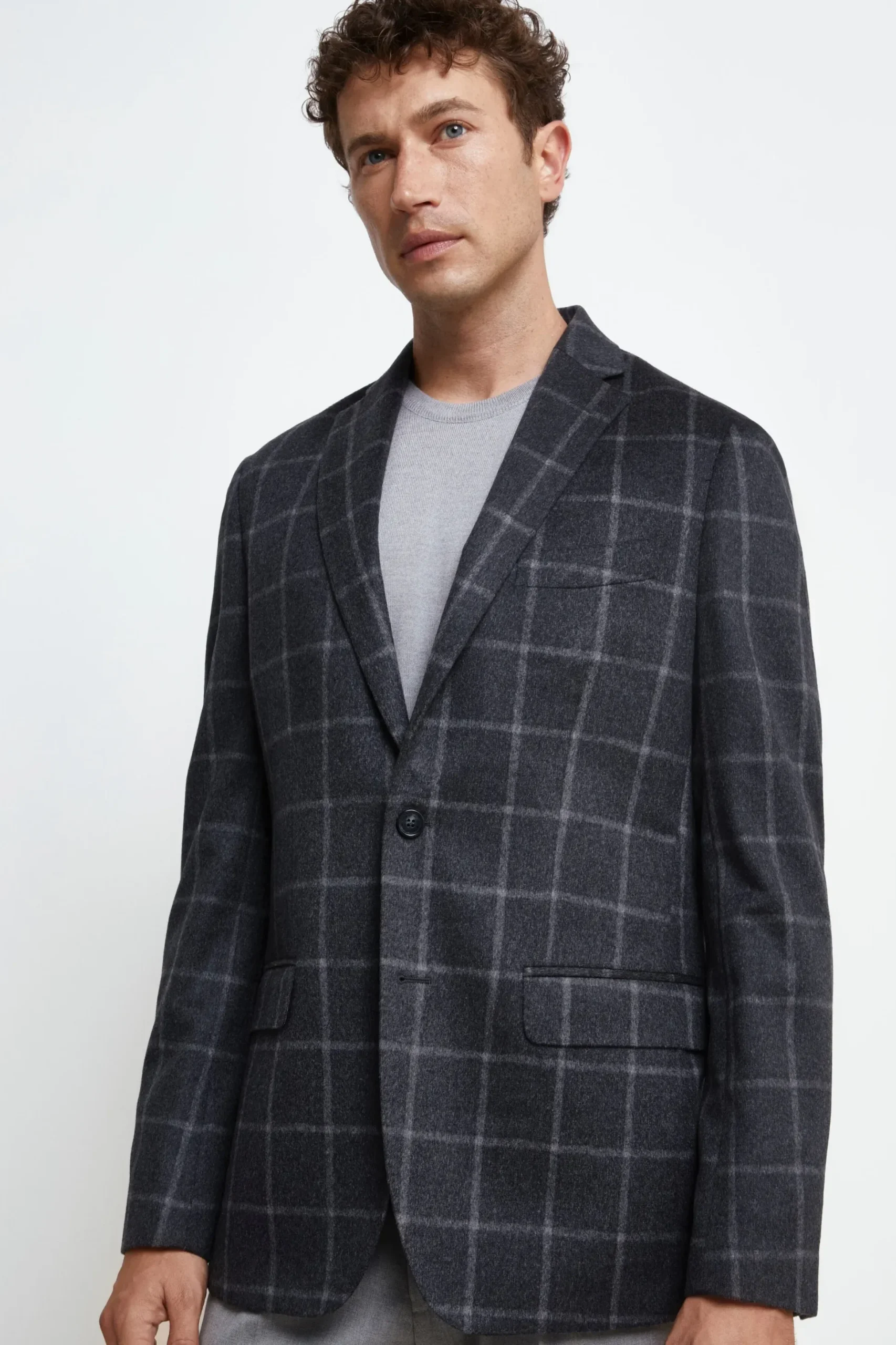 Giacca Check in Cashmere - GRIGIO QUADRI