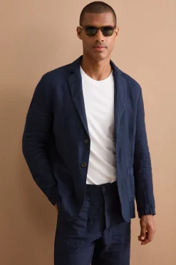 Giacca Regular Fit Sfoderata in Lino - BLU