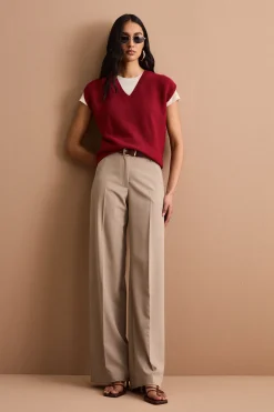 Gilet Links con Scollo a V in Cotone - BORDEAUX CHIARO