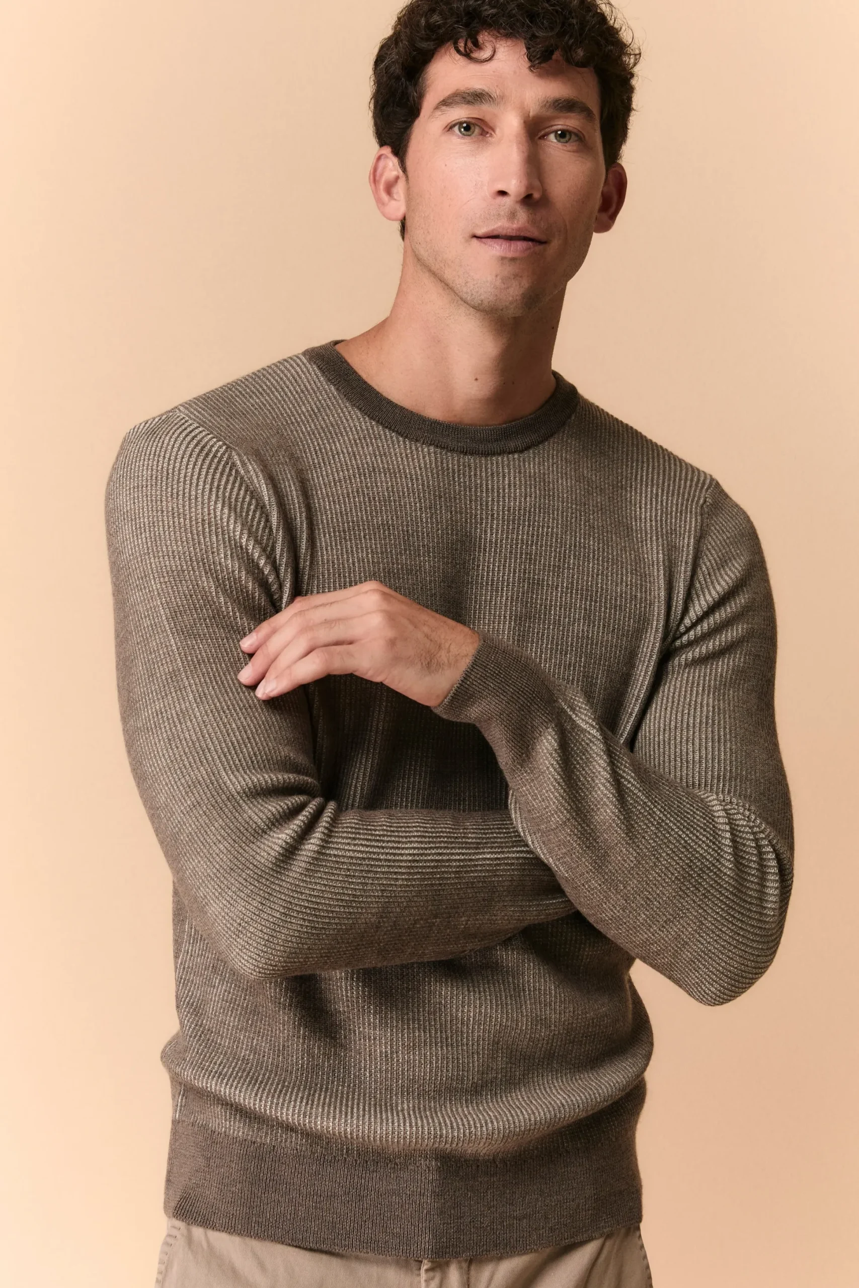 Girocollo Bicolore in Lana Merino Extrafine - PANNA/TORTORA