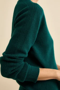 Girocollo in Lana Merino con Manica Lavorata - VERDE