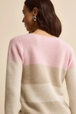 Girocollo Links a Righe in Lana e Cashmere - BEIGE/ROSSO