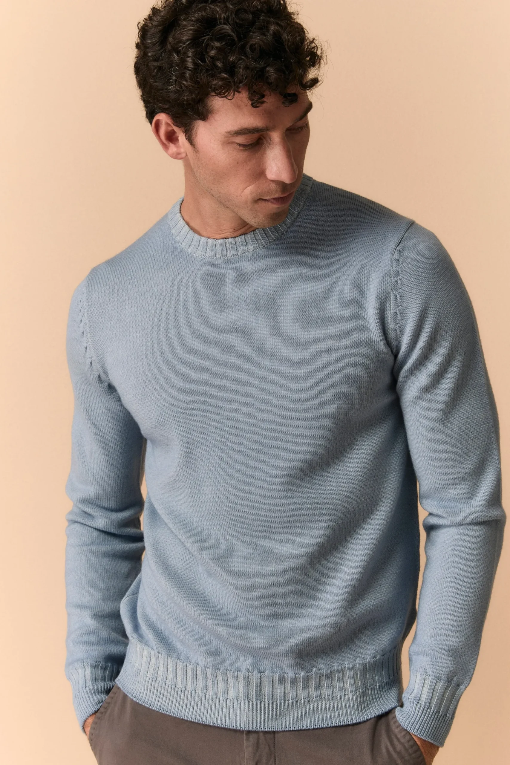Girocollo Vintage in Lana Merino Extrafine - AZZURRO