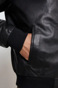 Giubbotto di Pelle con Zip - NERO
