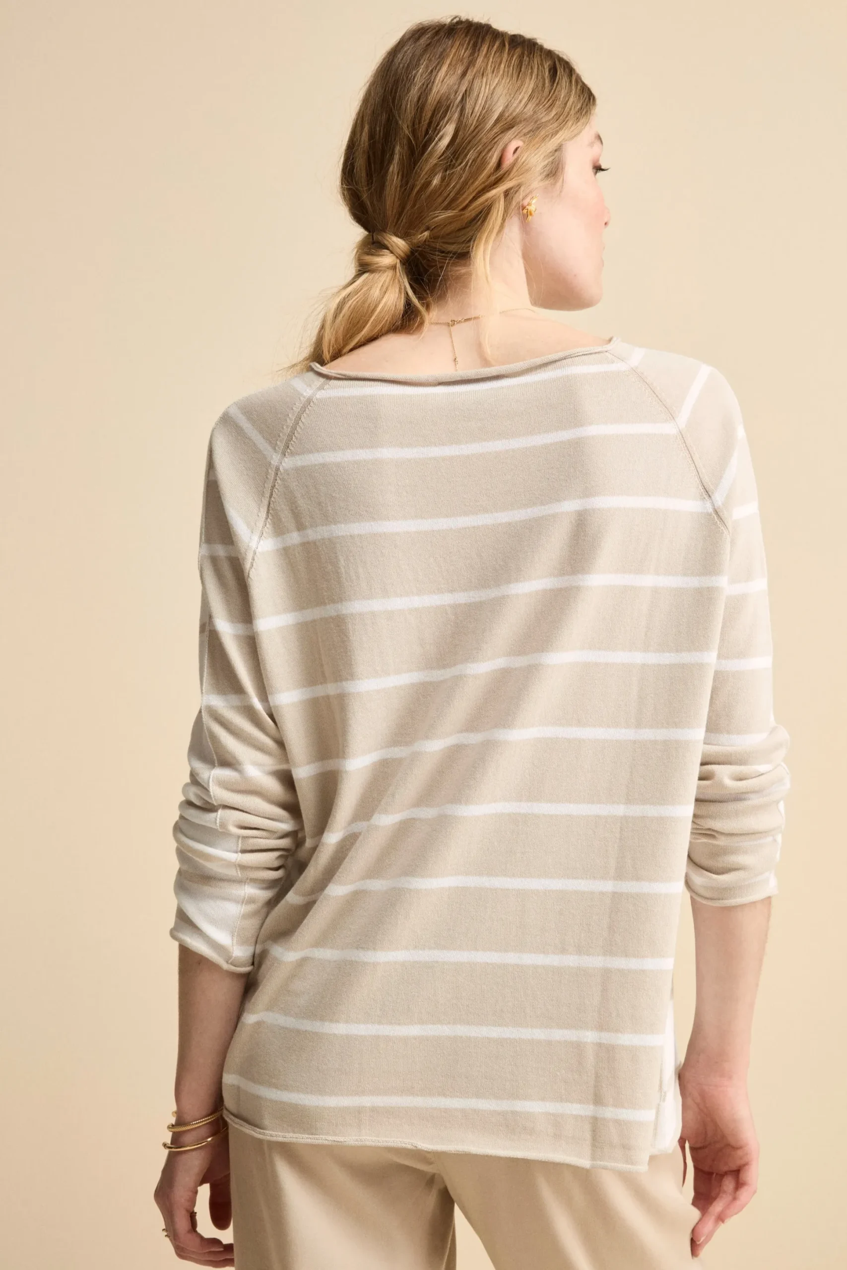 Maglia Barchetta Raglan in Cotone - RIGATO BIANCO/BEIGE