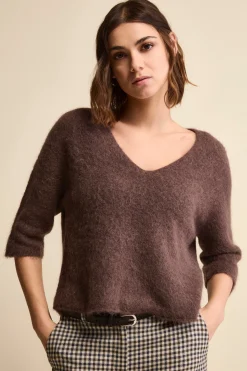 Maglia Boxy Scollo a V in Misto Alpaca - T.MORO