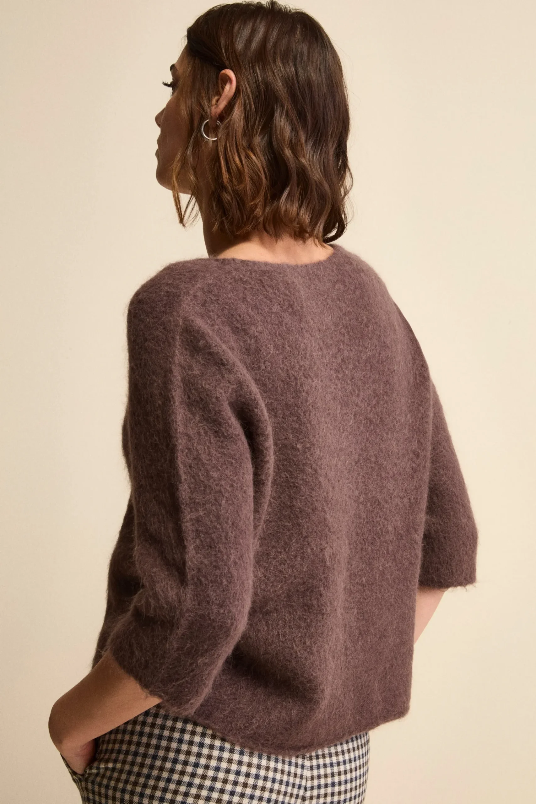 Maglia Boxy Scollo a V in Misto Alpaca - T.MORO