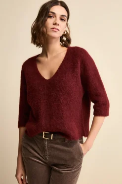 Maglia Boxy Scollo a V in Misto Alpaca - BORDEAUX