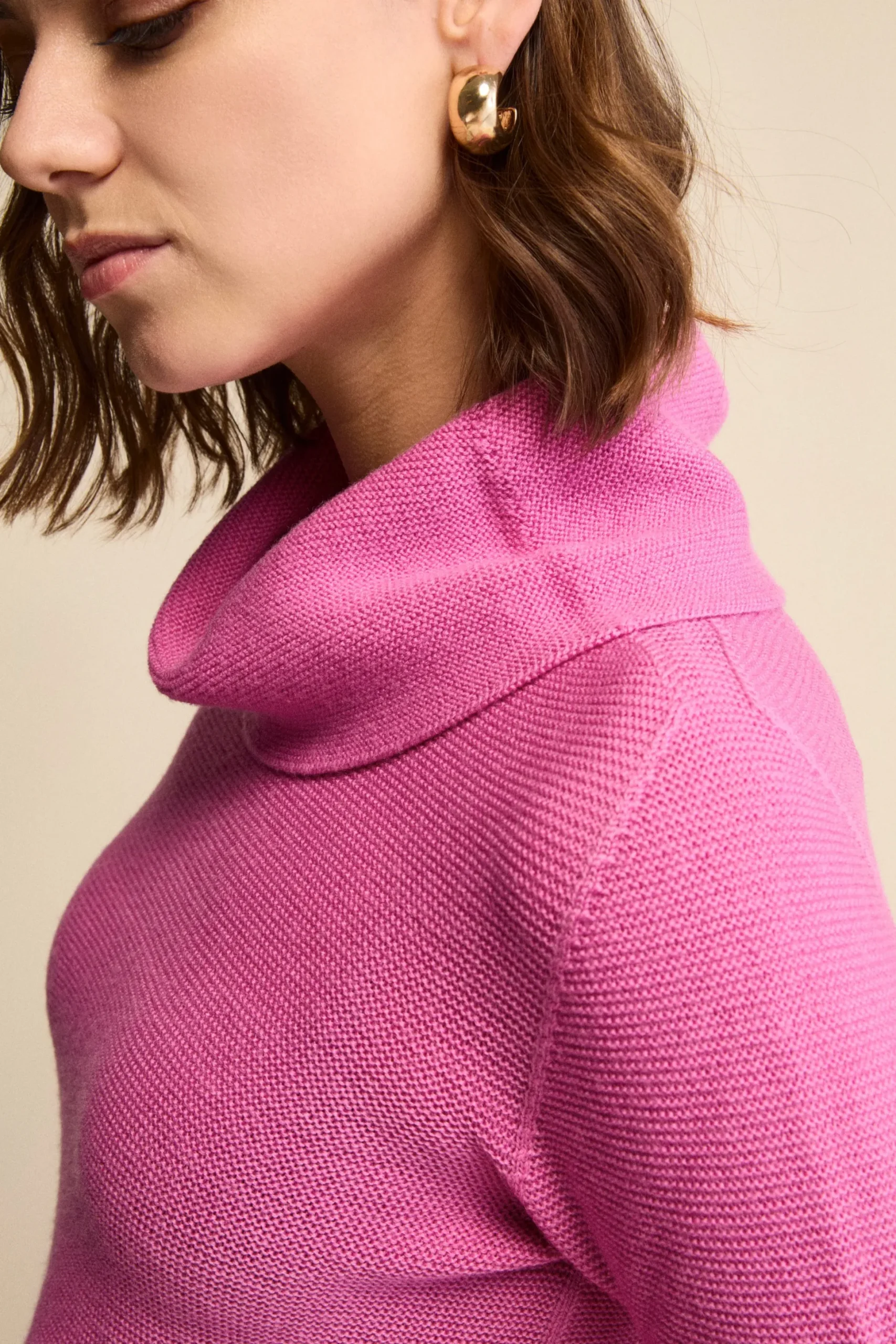 Maglia con Spacchi in Lana Merino - FUXIA