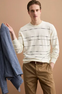 Maglia Girocollo a Righe Regular Fit in Cotone - BIANCO/BLU