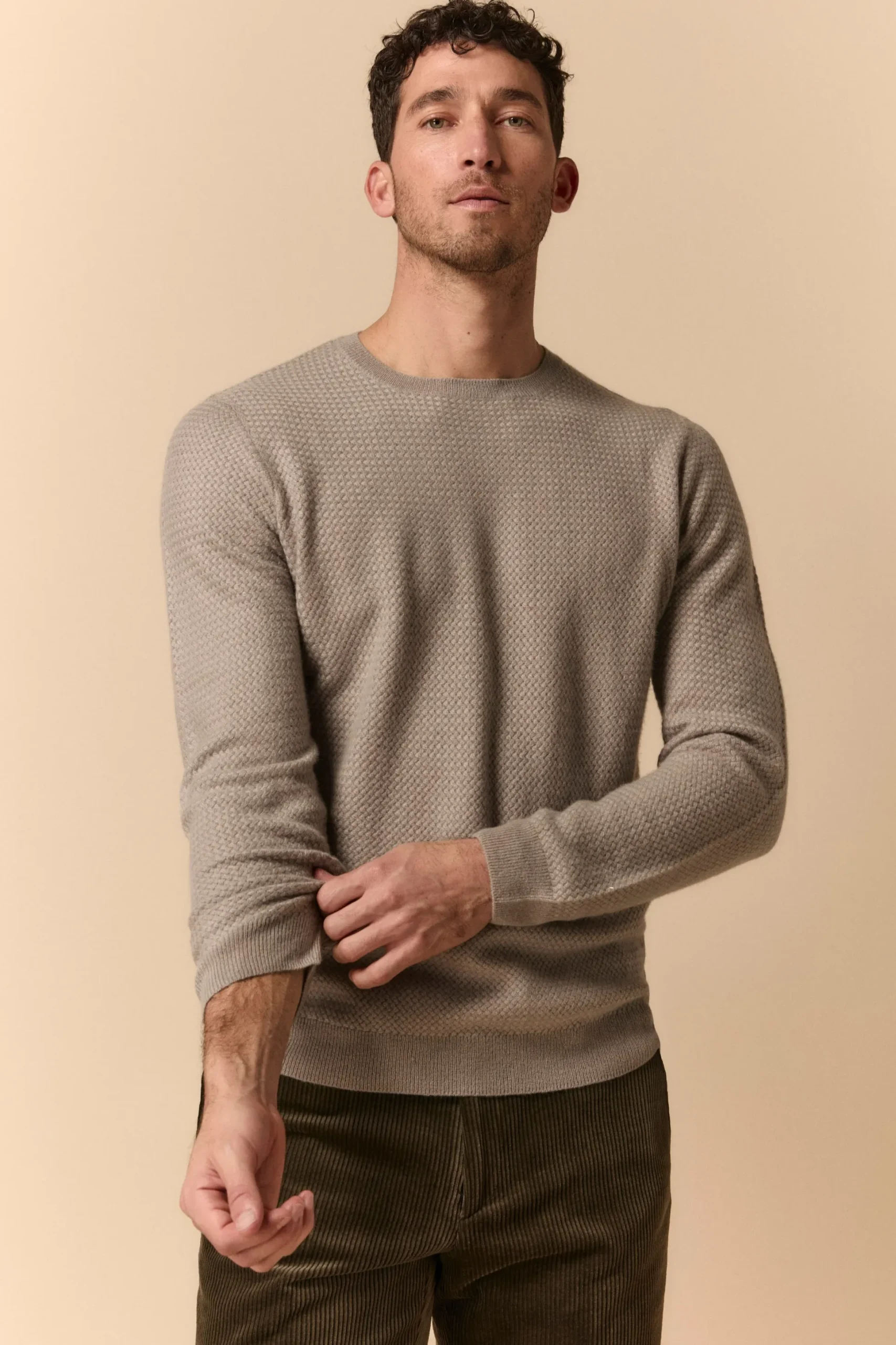 Maglia Girocollo Lavorata in Cashmere - TORTORA