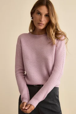 Maglia Girocollo Traforata in Lana Merino - ROSA