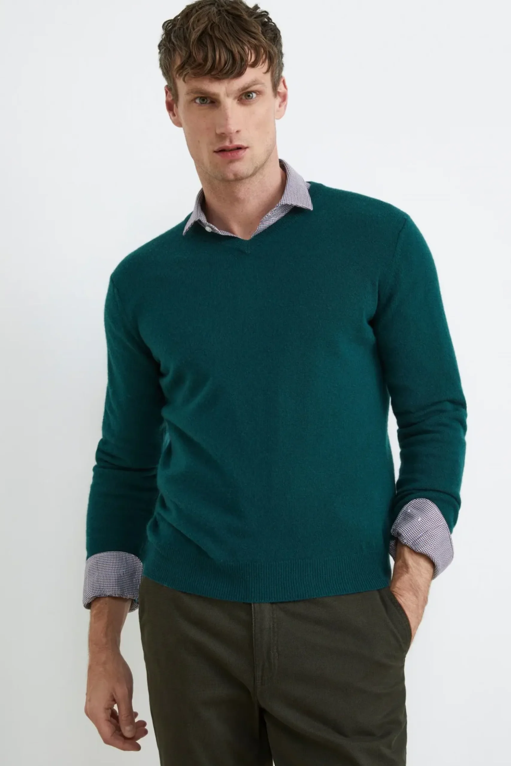 Maglia in lana con scollo a V - VERDE